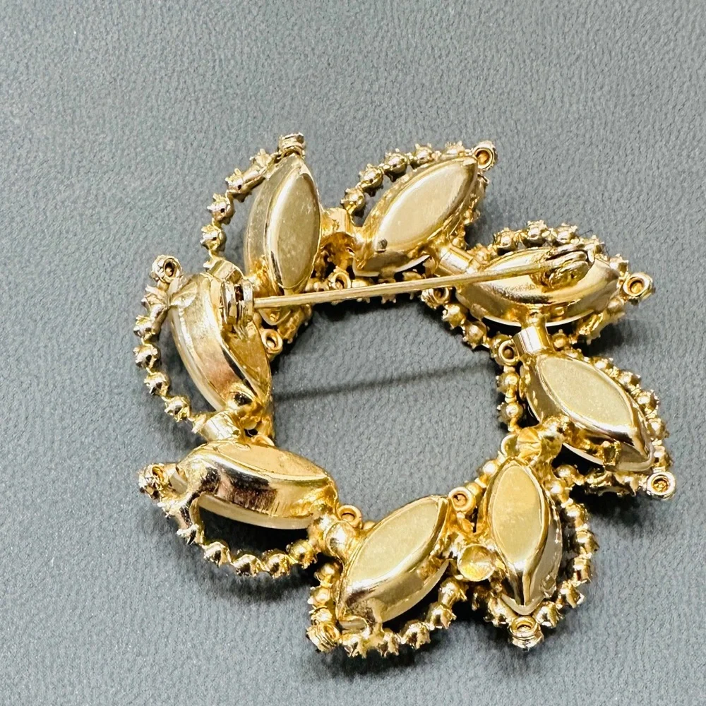 Juliana Broach Elegant Vintage Gold Topaz Tone Style Cream Ivory Rhinestones